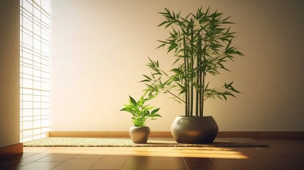 large and small bamboo plants indoors in window