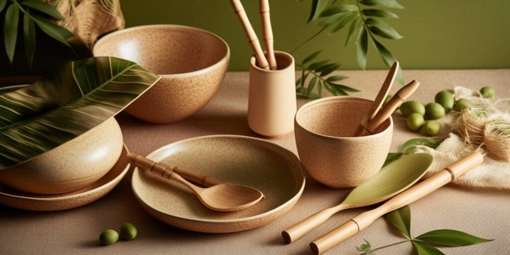 Bamboo dinnerware and utensils