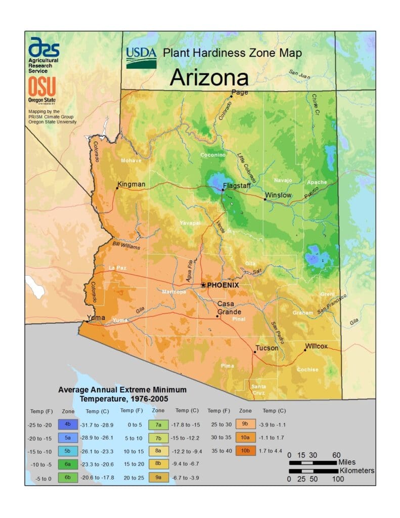 Plant hardiness zone map Arizona