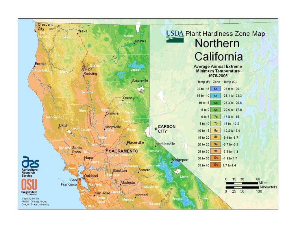 Plant Hardiness Zone Map Northern California (USDA)