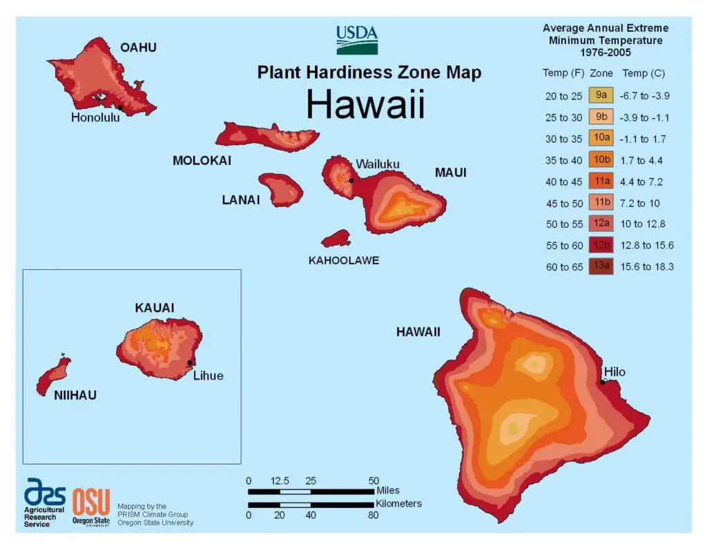 Plant Hardiness Zone Map - Hawaii (USDA)