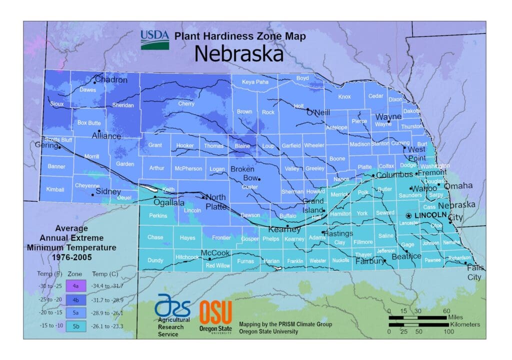 Plant Hardiness Zone Map - Nebraska