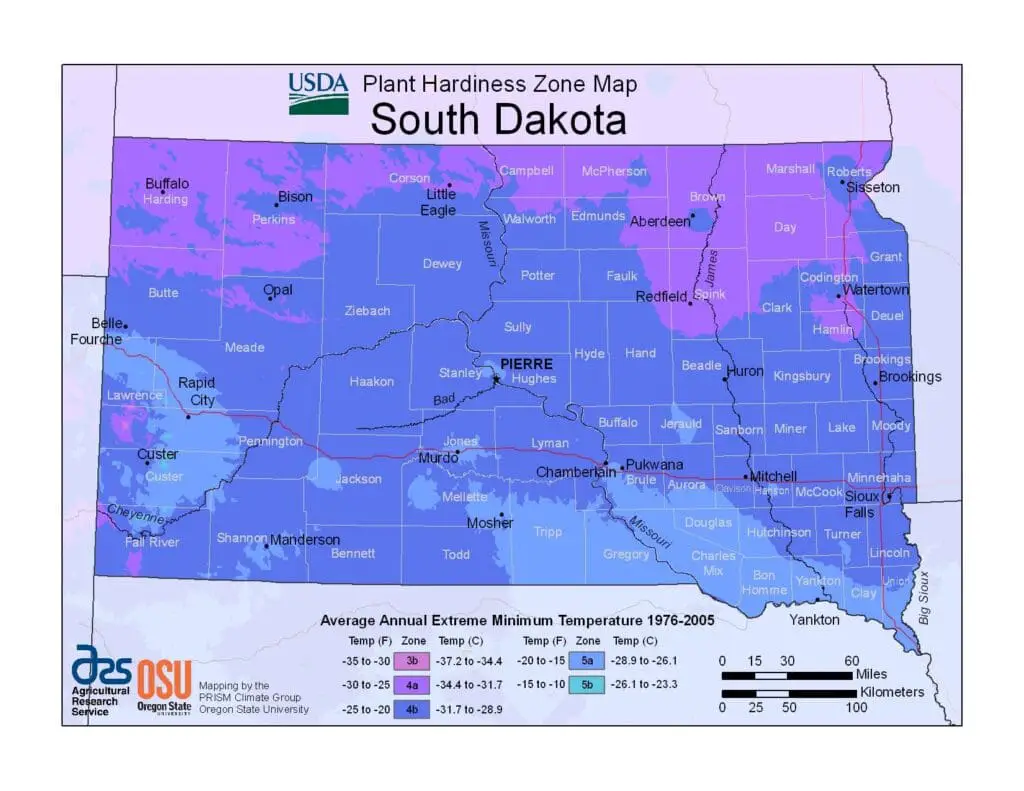 Plant Hardiness Zone Map - South Dakota