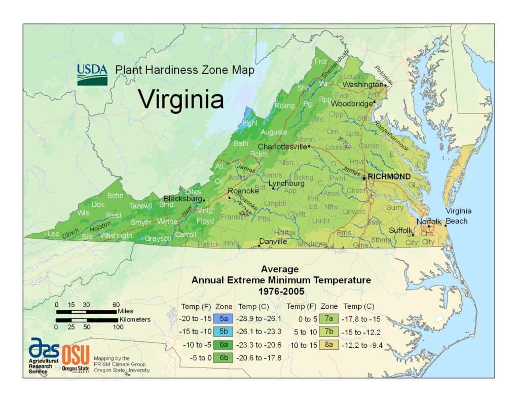 Plant Hardiness Zone Map - Virginia