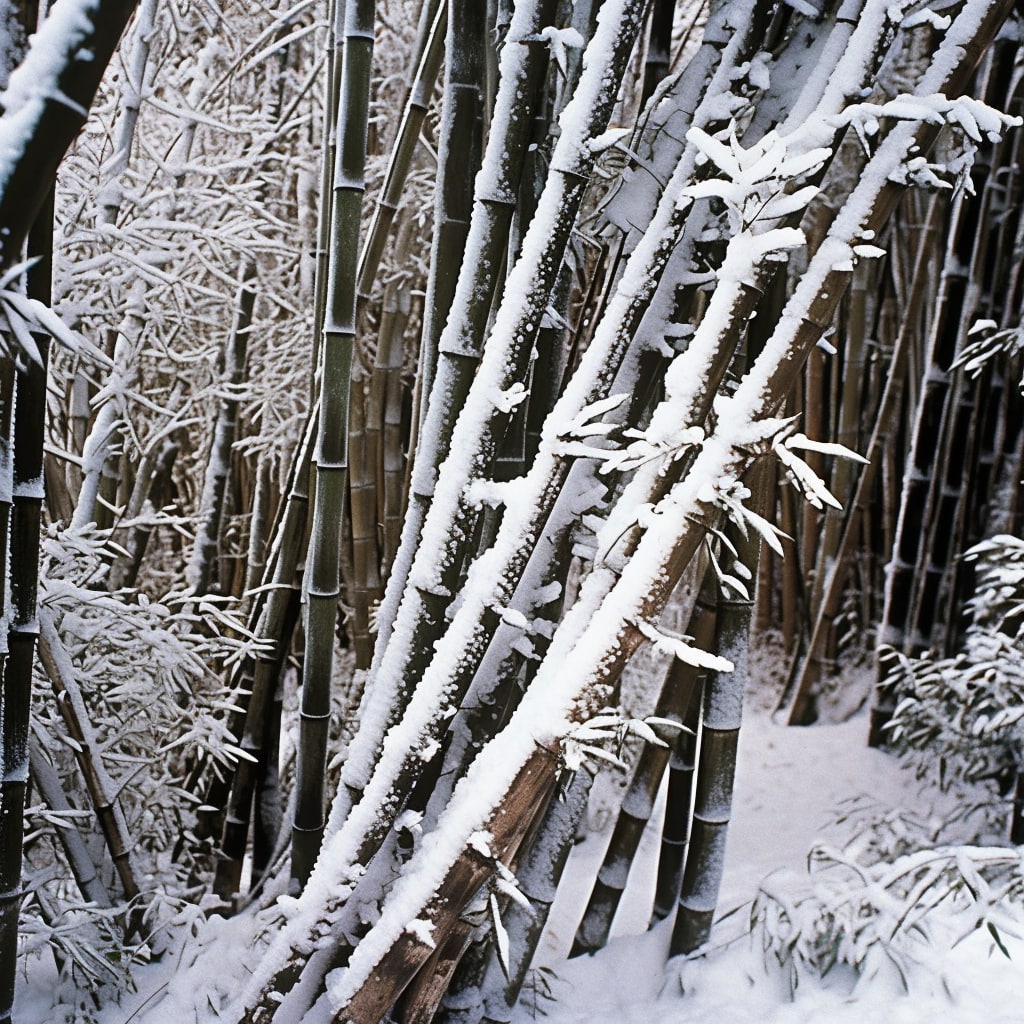 bamboo, snow