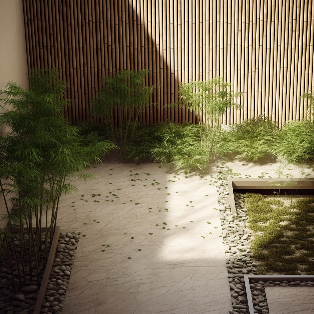 Bamboo growing in sparse courtyard