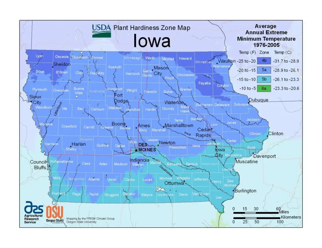 Plant Hardiness Zone Map - Iowa