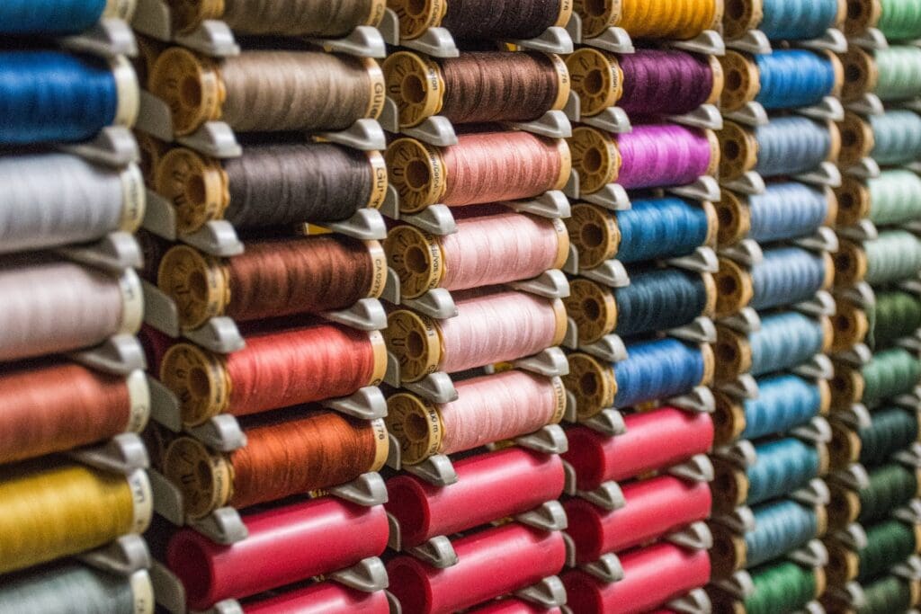 cotton spools, various bright colors