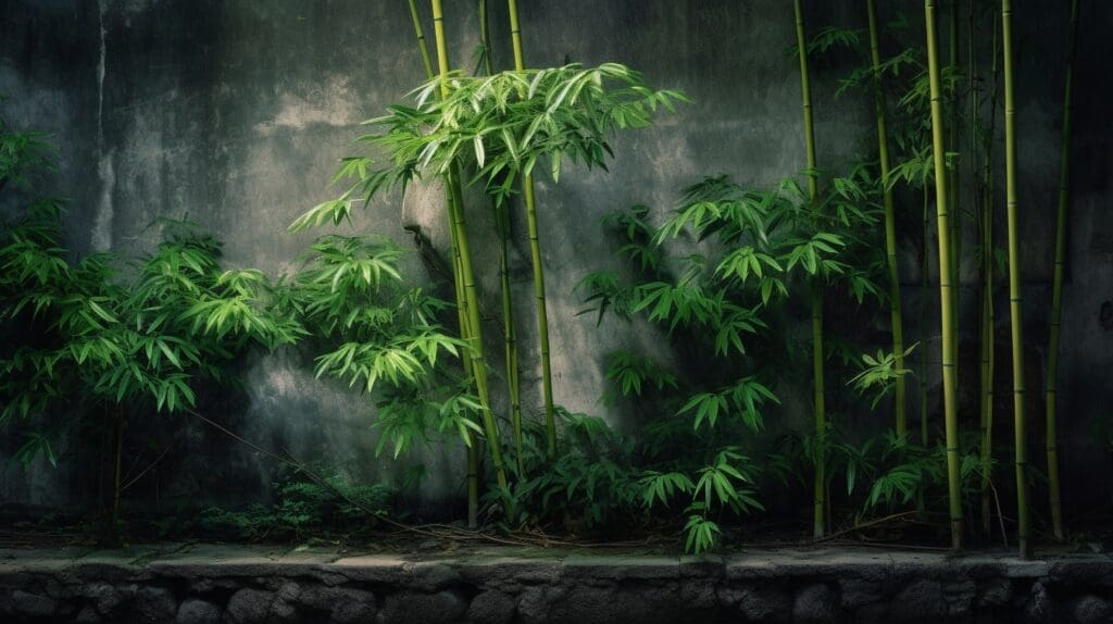 bamboo with concrete wall backdrop