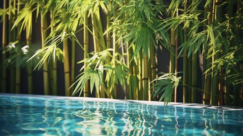 bamboo plants forming screen around swimming pool